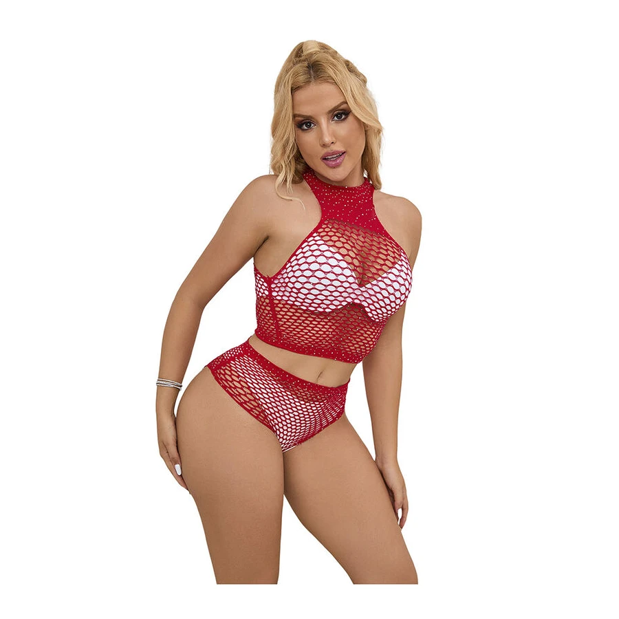 SUBBLIME - 952402 BODYSTOCKING SET RETE CON DIAMANTI ROSA TAGLIA UNICA
